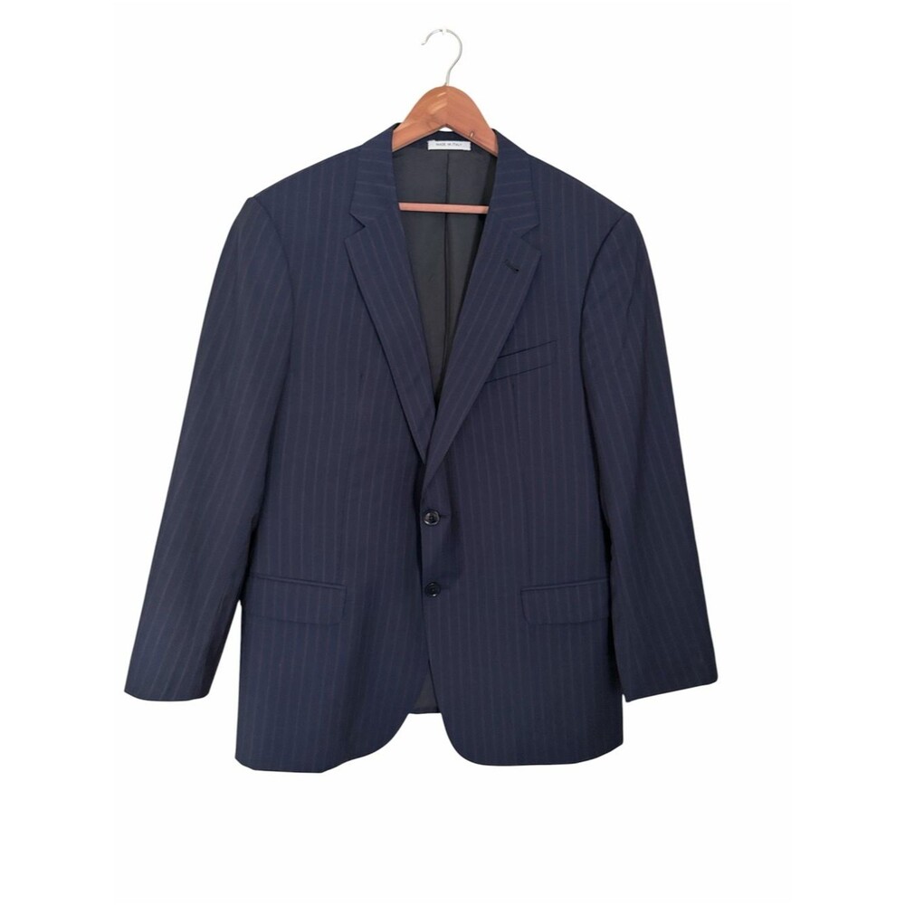 Armani Collezioni S Line Navy Pinstripe Blazer 100% Wool Italy Tailored 44IT